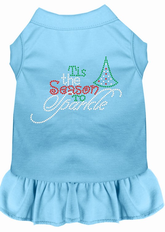 Tis the Season to Sparkle Rhinestone Dog Dress Baby Blue XL